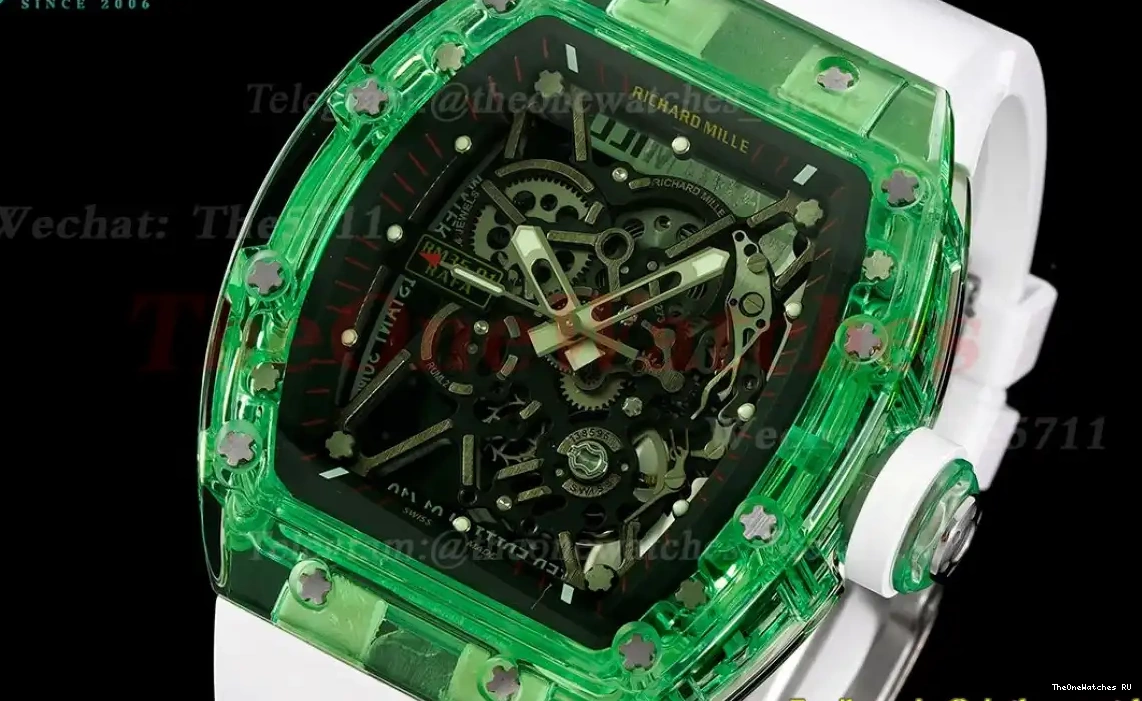 Clone White on RMSF Green RM35-01 strap RMUL2 Skeleton Dial Transparent Rubber 0324